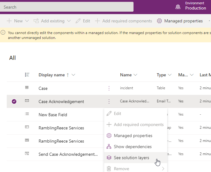 Screenshot showing how to get to the solution layers screen