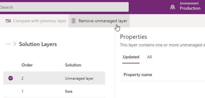 Screenshot showing how to delete the unmanaged layer